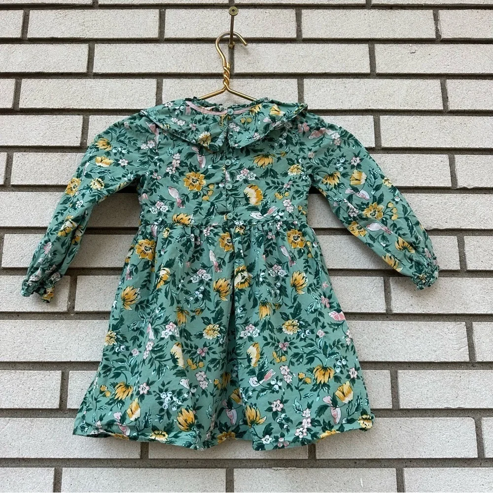 Janie And Jack Malachite Green Floral Ruffle Collar Bow Dress Long Sleeve 4